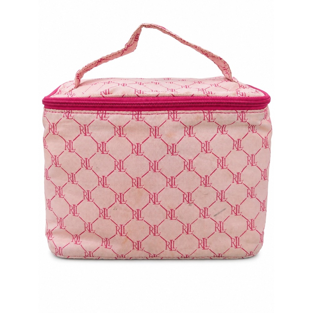 Lauren Ralph Lauren Pink Monogram Train Case Cosmetic Makeup Bag Large